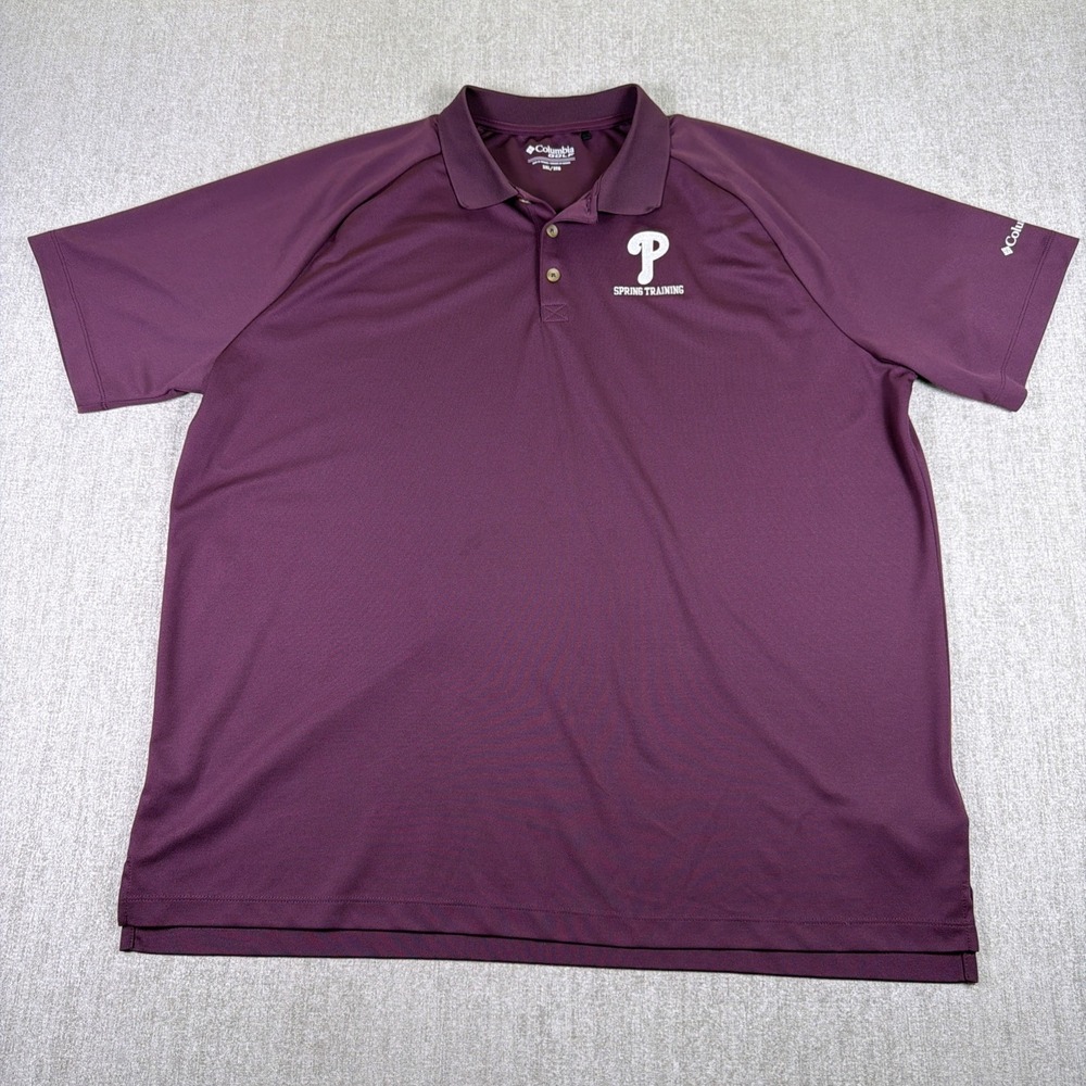 Columbia Golf Polo Men Sz 2XL/2TG Maroon Phillies Spring Training Performance - Picture 2 of 11